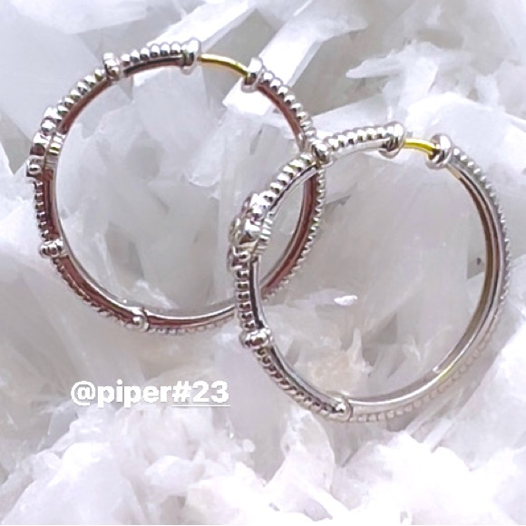 Judith Ripka JR TWO Sterling Silver 18K Gold Diamond Floral Hoop Earrings - Picture 8 of 10